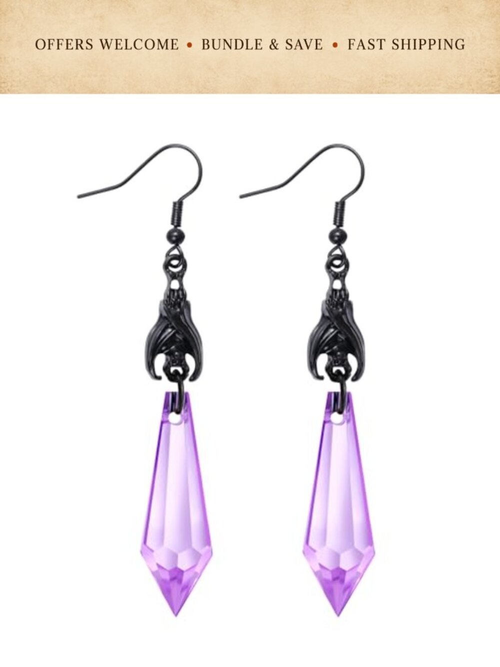 Gothic Bat Dangle Drop Earrings Alloy Crystal Accents Punk Rock Costume Jewelry
